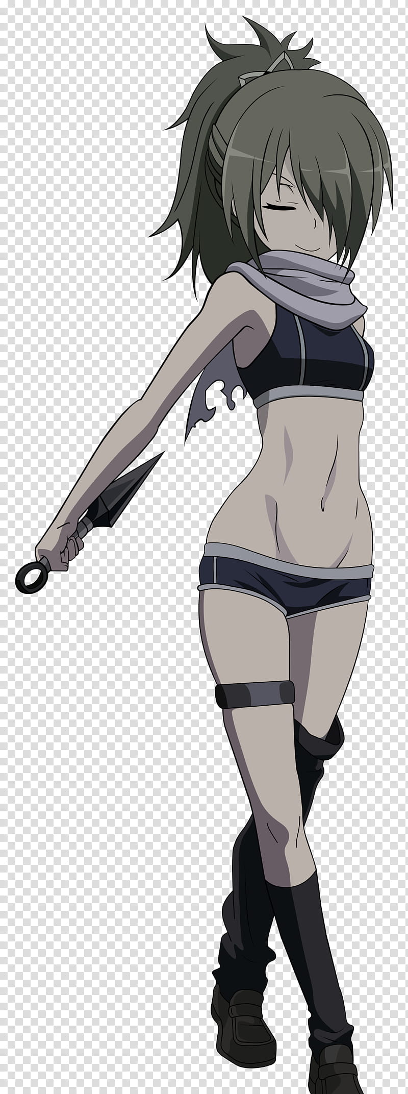 Levi, gray-haired female anime character holding kunai transparent background PNG clipart