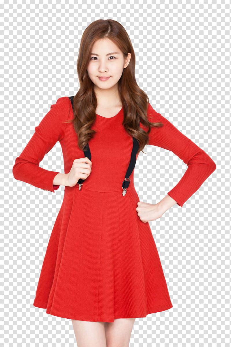 Seohyun SNSD, woman wearing red dress transparent background PNG clipart