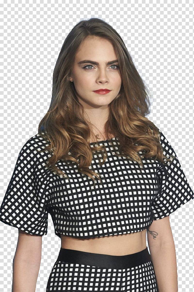 Cara Delevingne , woman looking at camera while smirking transparent background PNG clipart