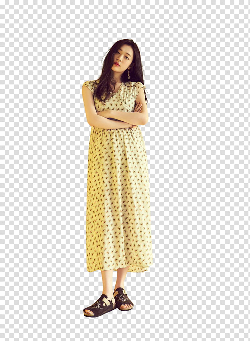 Sulli  HAPPYSULLIDAY, woman wearing yellow dress standing transparent background PNG clipart