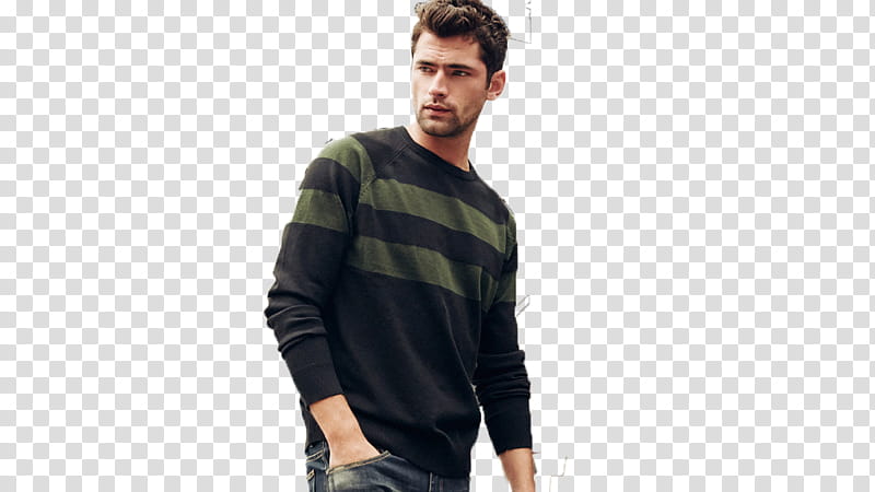 Sean O Pry , man wearing black and gray striped long-sleeved shirt transparent background PNG clipart