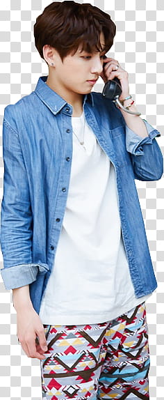 BTS VKOOK, blue denim button-up jacket transparent background PNG clipart