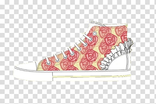 , sketch of red, yellow, and white high-top shoe transparent background PNG clipart