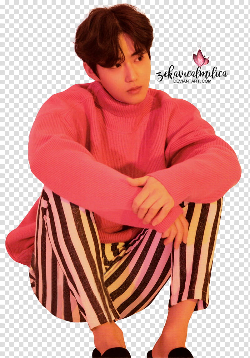 EXO Suho  Season Greetings, man wearing pink sweater transparent background PNG clipart