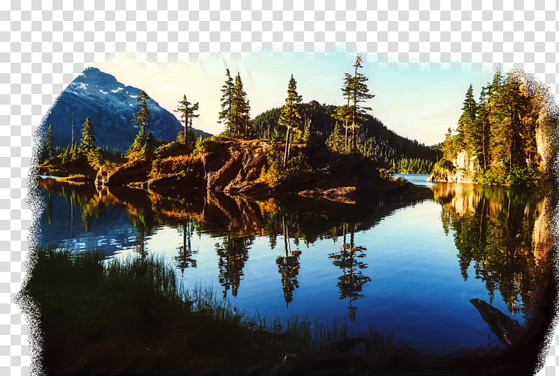 Cartoon Nature, Lake, Reflection, Loch, Cloud, Portrait, Wilderness, Bokeh transparent background PNG clipart