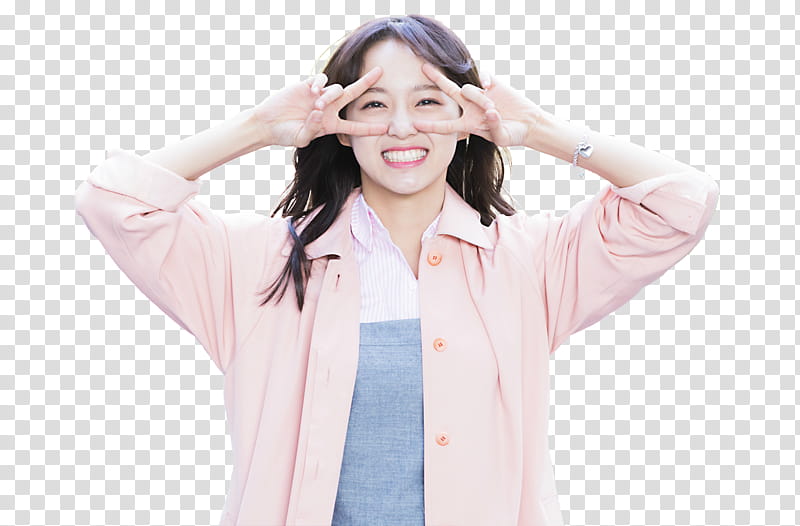 Sejeong, smiling woman both hands making peace signs transparent background PNG clipart