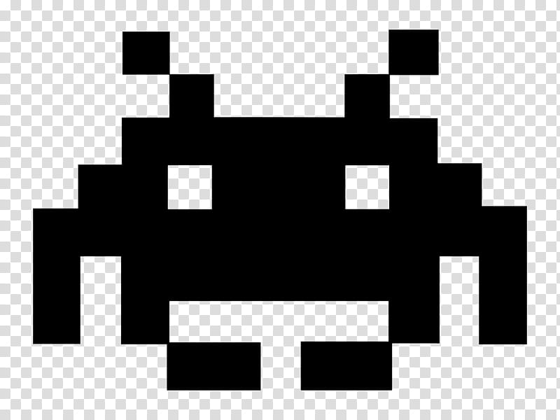 Space Invaders stencil, black and white illustration transparent background PNG clipart