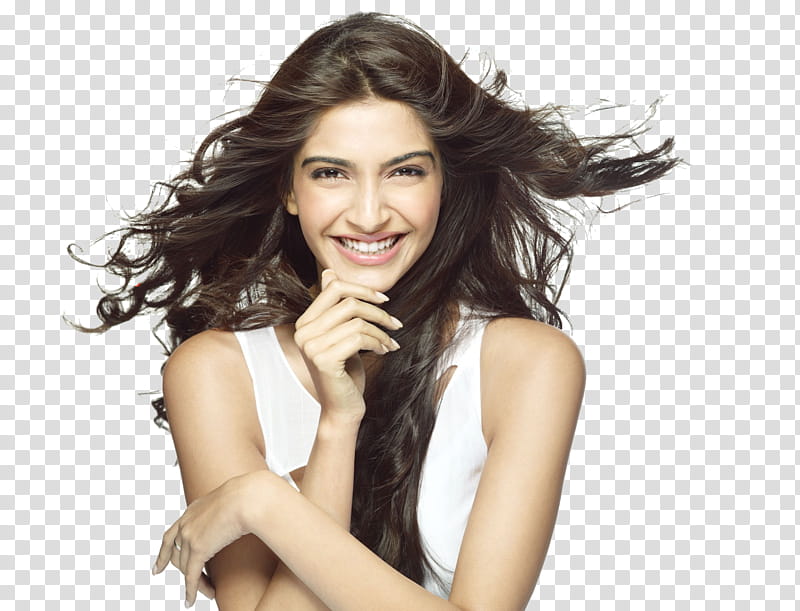 Sonam Kapoor, smiling woman while wearing white sleeveless top transparent background PNG clipart