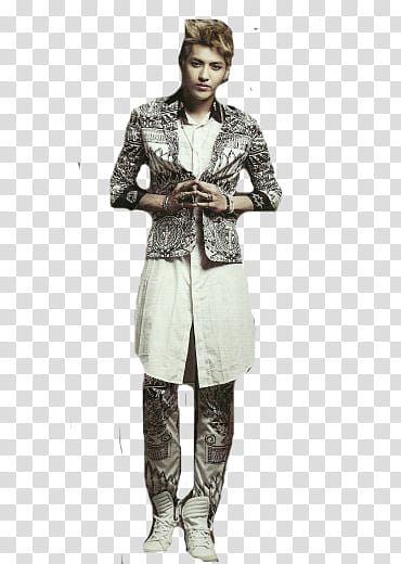 EXO Men Style Ver, standing man wearing gray blazer and gray pants with white undershirt linking fingers transparent background PNG clipart