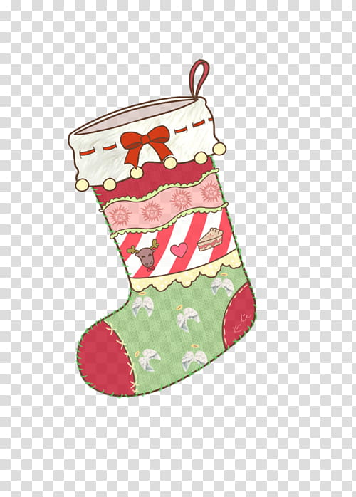 Christmas Resource , drawing of green, white, and red Christmas sock transparent background PNG clipart