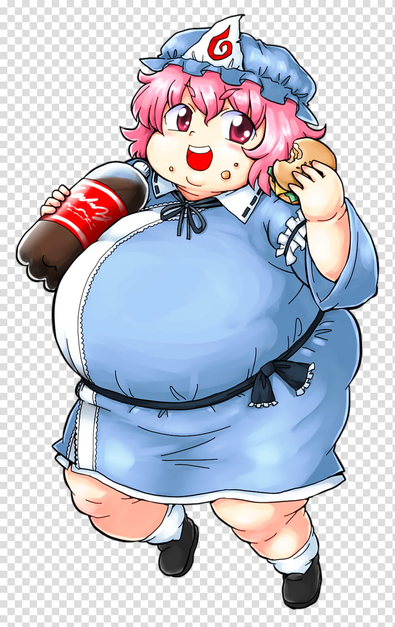 fat yuyuko, woman smiling holding hamburger and beverage bottle illustration transparent background PNG clipart