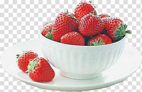 red strawberry fruits on white ceramic bowl transparent background PNG clipart