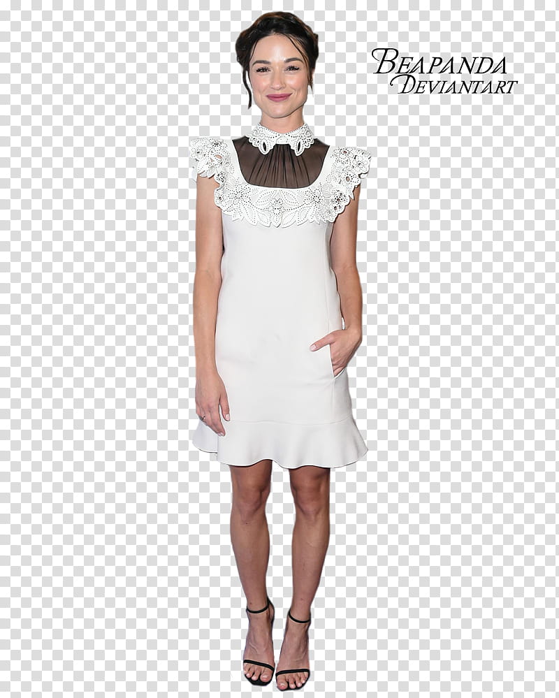 Crystal Reed, woman black haired wearing white dress transparent background PNG clipart