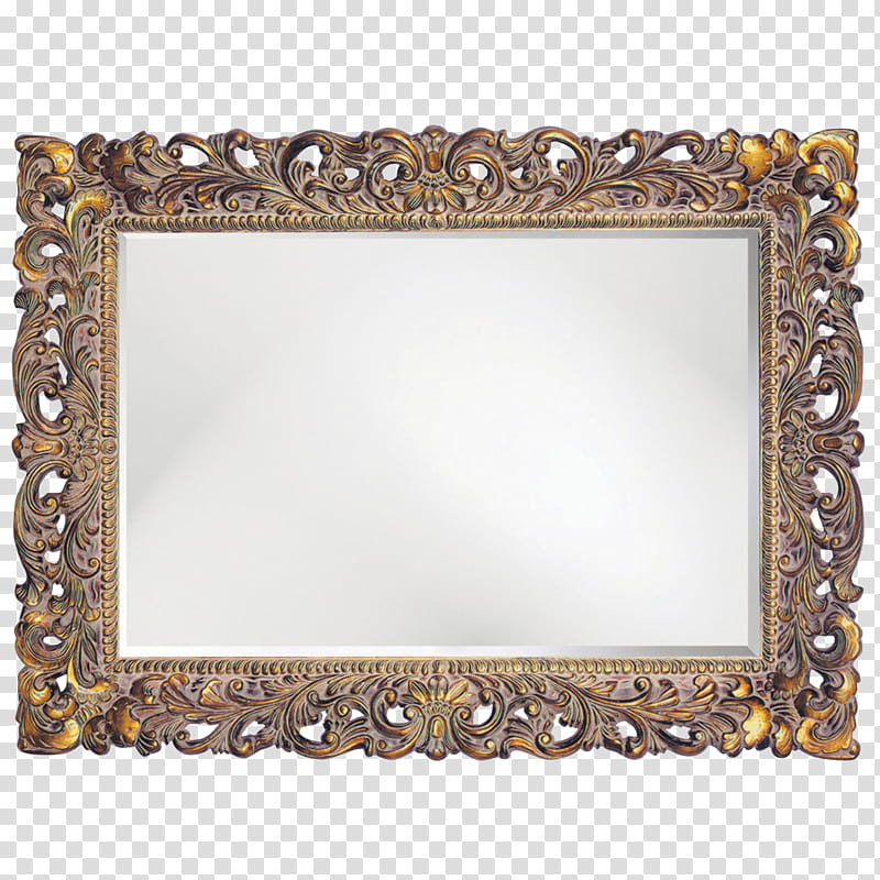 M I R R O R S, brown wooden frame wall mirror transparent background PNG clipart