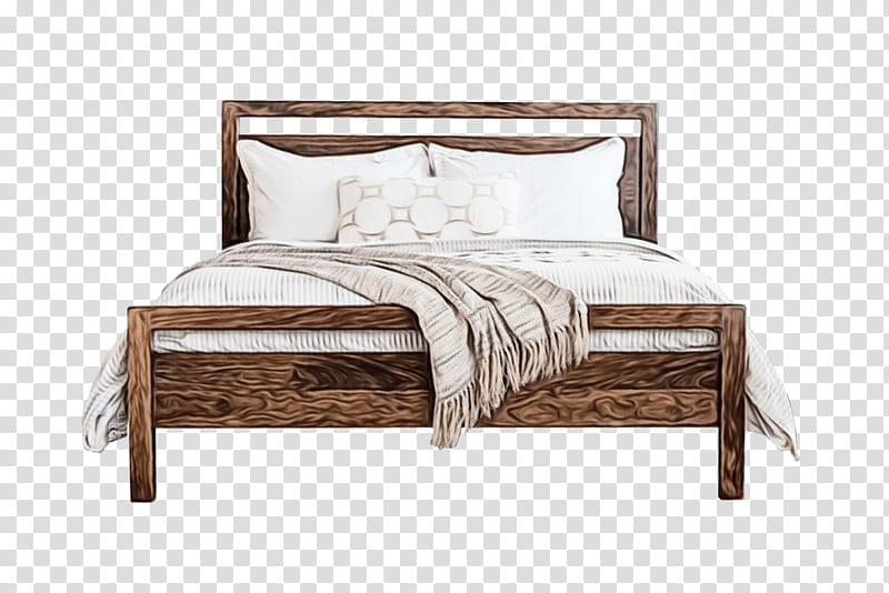 furniture bed bed frame bedroom wood, Watercolor, Paint, Wet Ink, Hardwood, Bedding, Nightstand, Duvet transparent background PNG clipart