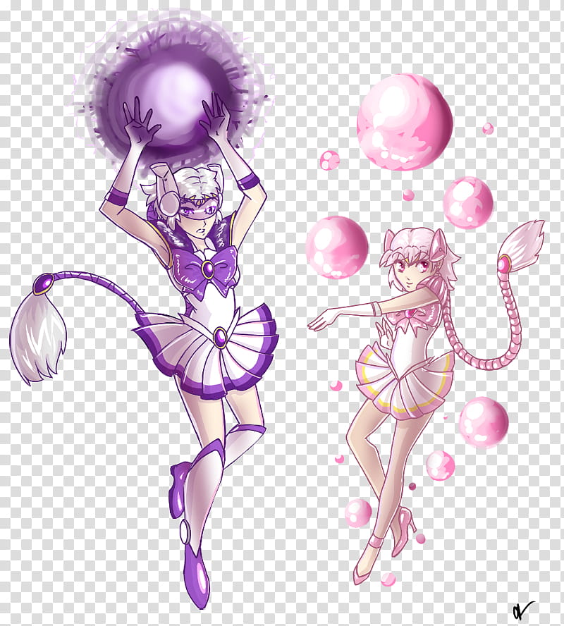 Sailor Mewtwo and Sailor Mew, animated girls transparent background PNG clipart