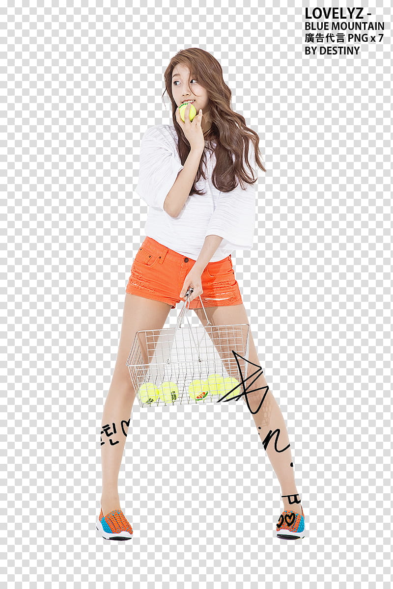 LOVELYZ BLUE MOUNTAIN P, women's in orange shorts and white top transparent background PNG clipart