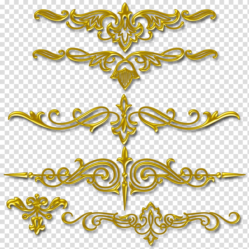 DiZa decorative element, five gold scrolled borders transparent background PNG clipart