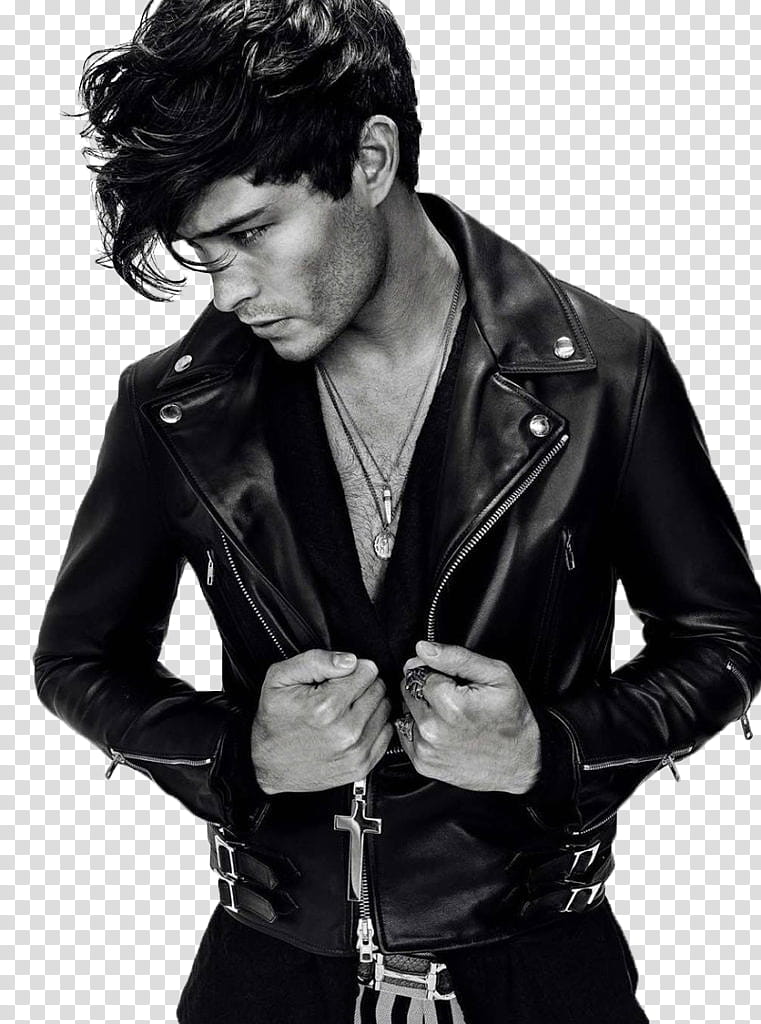 Francisco Lachowski, grayscale of man in leather jacket transparent background PNG clipart