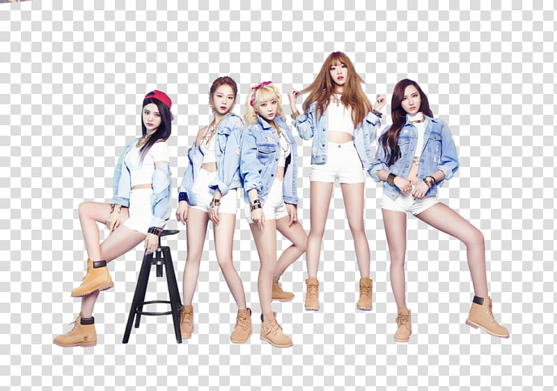 EXID , five women wearing white short shorts transparent background PNG clipart