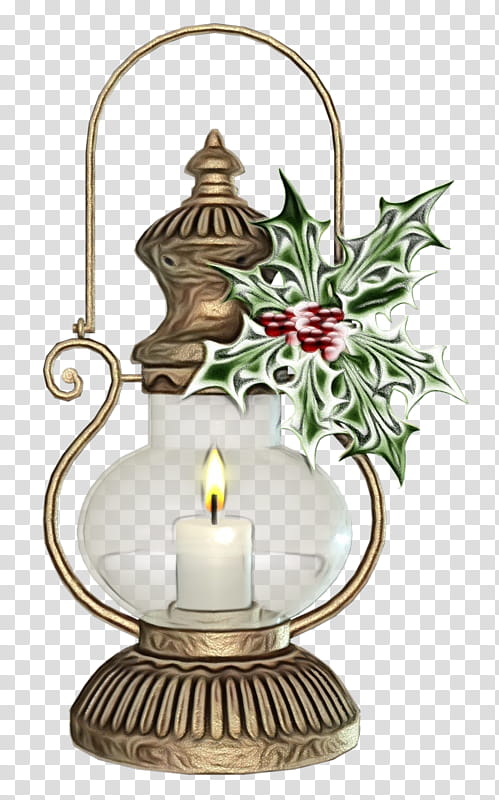 Holly, Watercolor, Paint, Wet Ink, Candle Holder, Plant, Oil Lamp, Metal transparent background PNG clipart