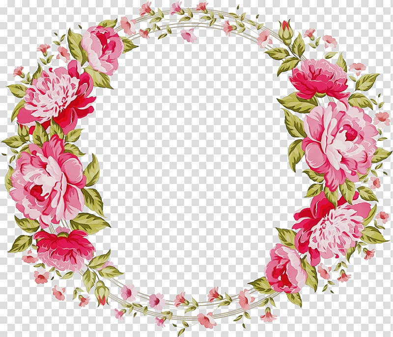 Floral design, Flower Circle Frame, Floral Circle Frame, Watercolor, Paint, Wet Ink, Pink, Lei transparent background PNG clipart