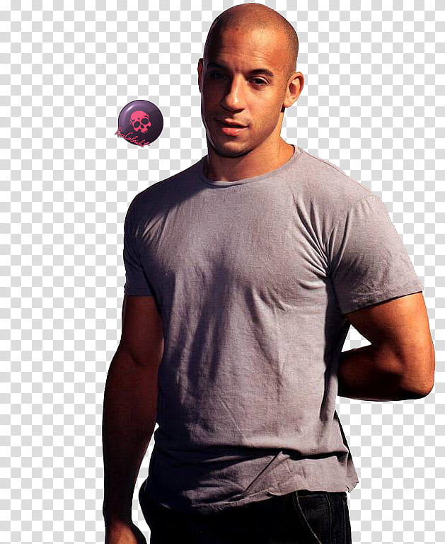 Vin Diesel wearing gray crew-neck shirt transparent background PNG clipart