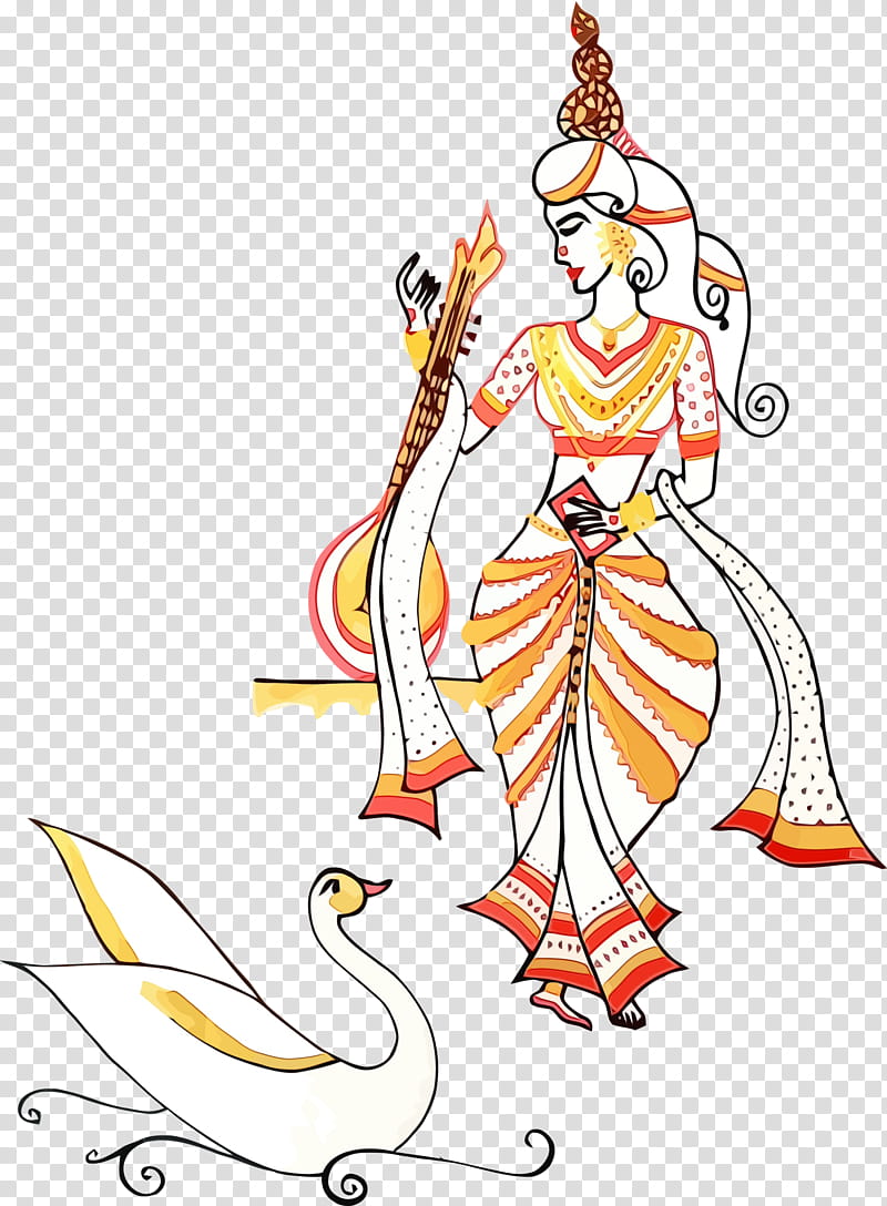 costume design, Vasant Panchami, Basant Panchami, Saraswati Puja, Watercolor, Paint, Wet Ink transparent background PNG clipart