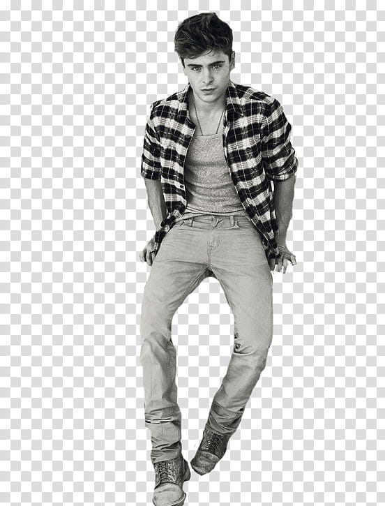 Zac Efron, man wearing black and white plaid button-up sport shirt transparent background PNG clipart