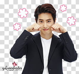 EXO LINE Stickers, man holding both fish over cheeks transparent background PNG clipart