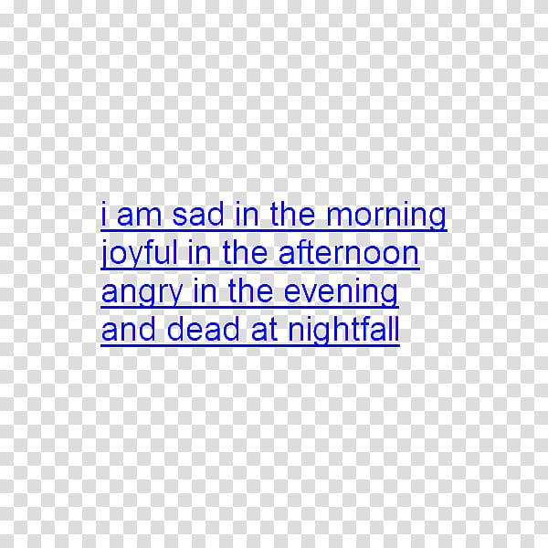 , i am sad in the morning joyful in the afternoon angry in the evening and dead at nightfall text transparent background PNG clipart