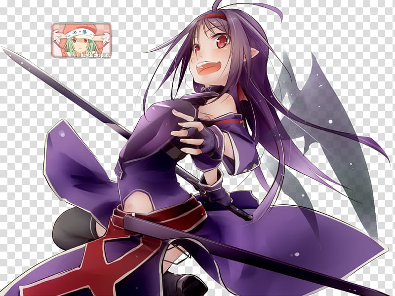 Yuuki Konno (Sword Art Online II), Render, animated girl wearing purple dress transparent background PNG clipart