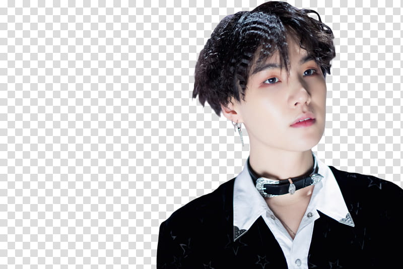 Yoongi BTS, man in black and white top transparent background PNG clipart