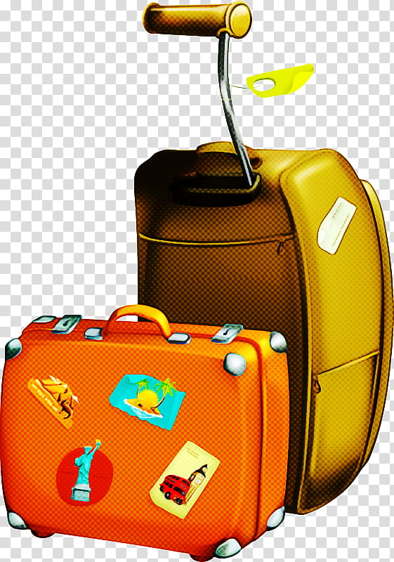 Orange, Suitcase, Hand Luggage, Yellow, Baggage, Cartoon, Travel, Rolling transparent background PNG clipart