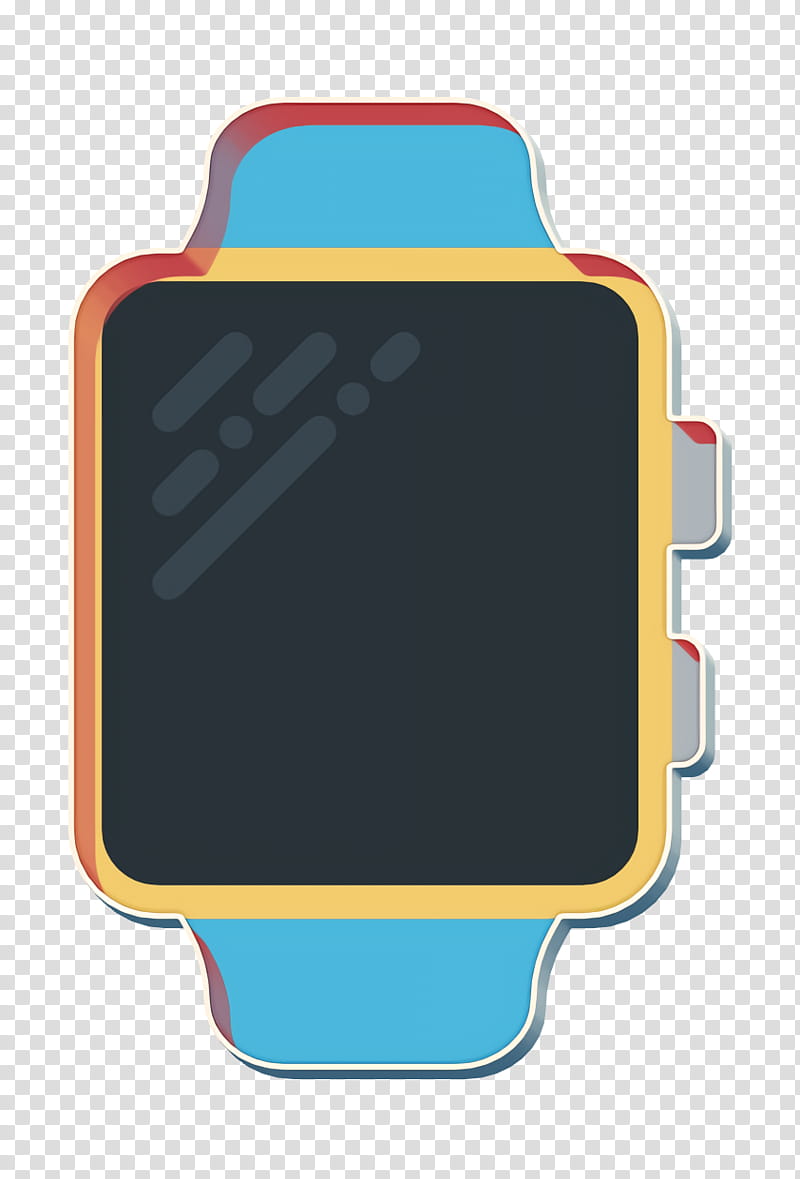 Technology Elements icon Smartwatch icon, Blue, Turquoise, Yellow, Rectangle, Material Property, Electric Blue, Label transparent background PNG clipart