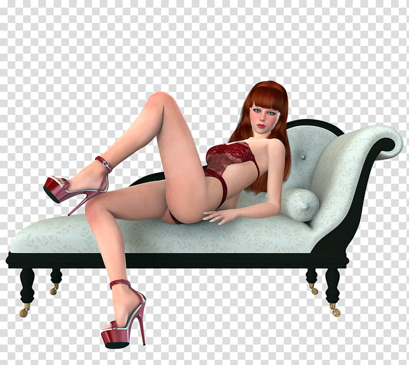 Alice, woman lying on sofa chair while wearing red monokini transparent background PNG clipart