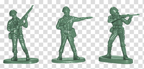 , three green toy soldiers transparent background PNG clipart