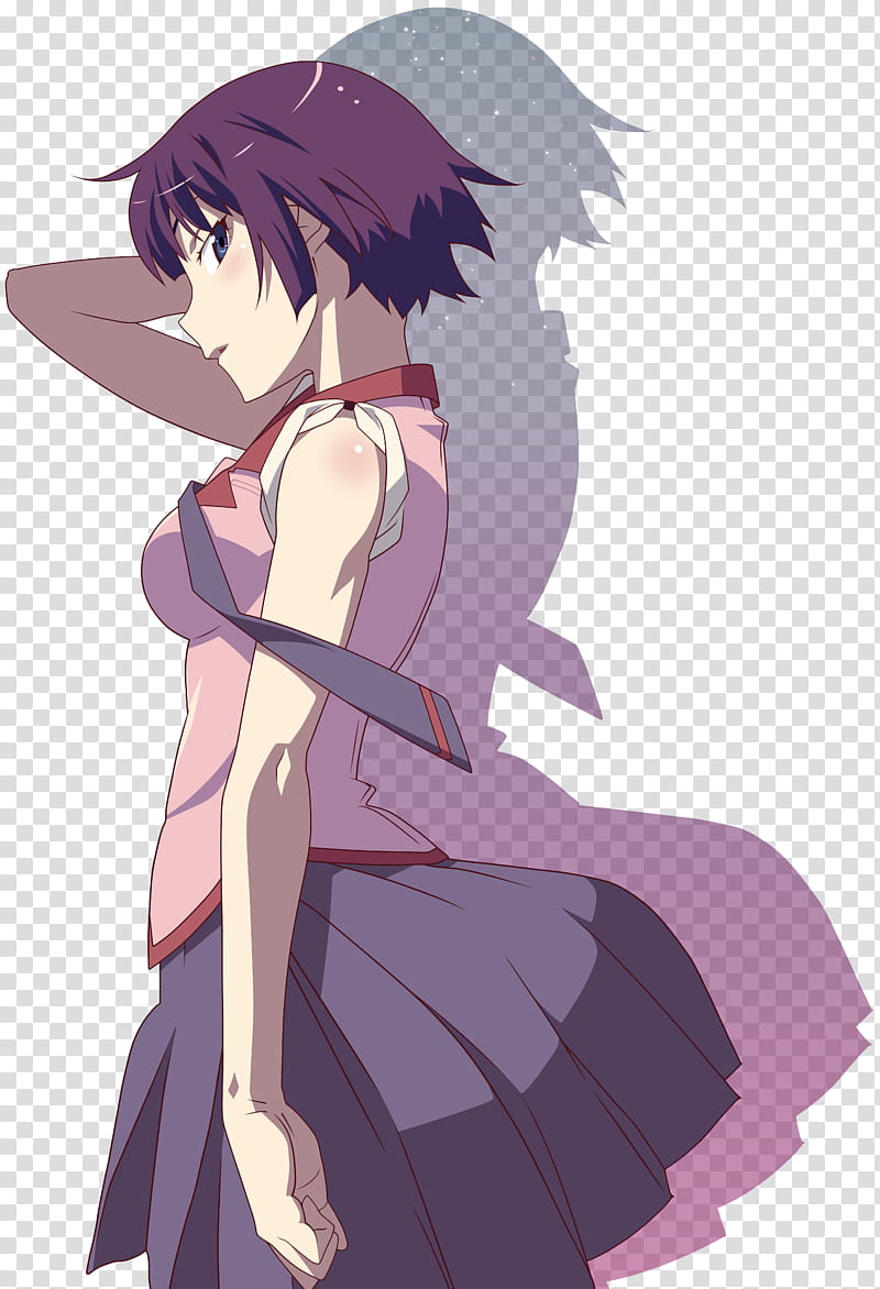 Senjougahara shadow, purple haired female anime character transparent background PNG clipart