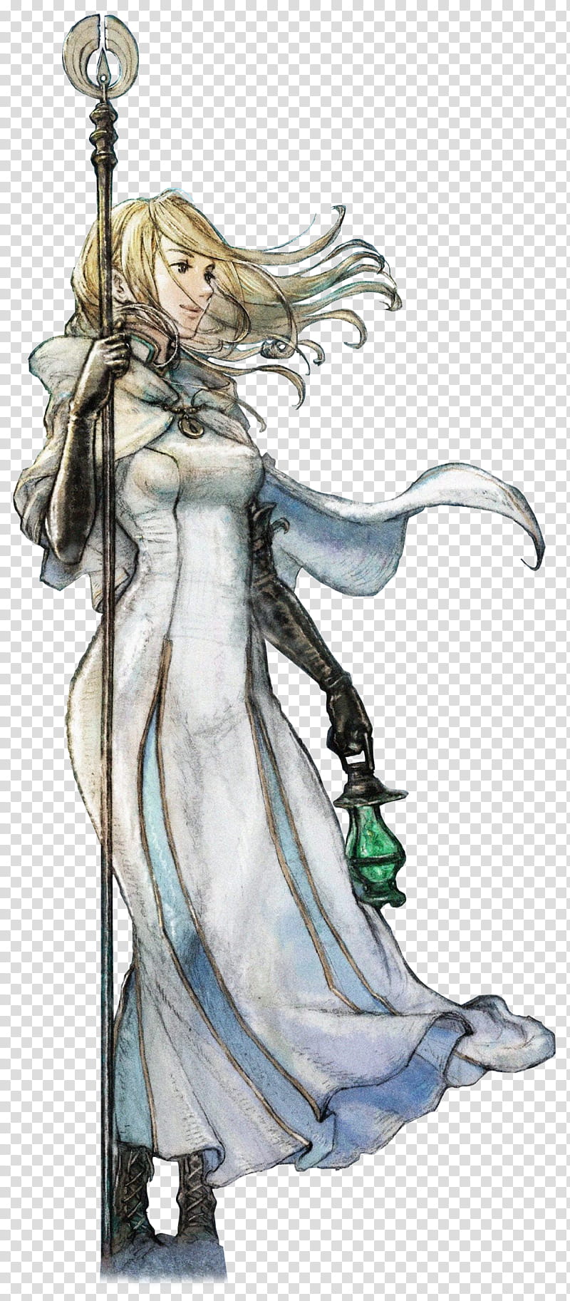 Octopath Traveler Ophilia Render, white dress girl holding staff game character transparent background PNG clipart