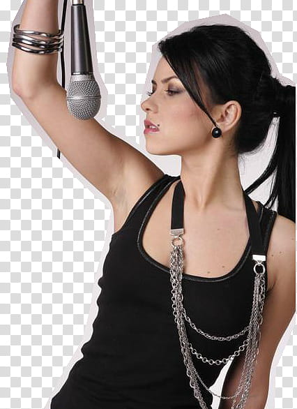 Inna wearing black tank top while holding microphone transparent background PNG clipart