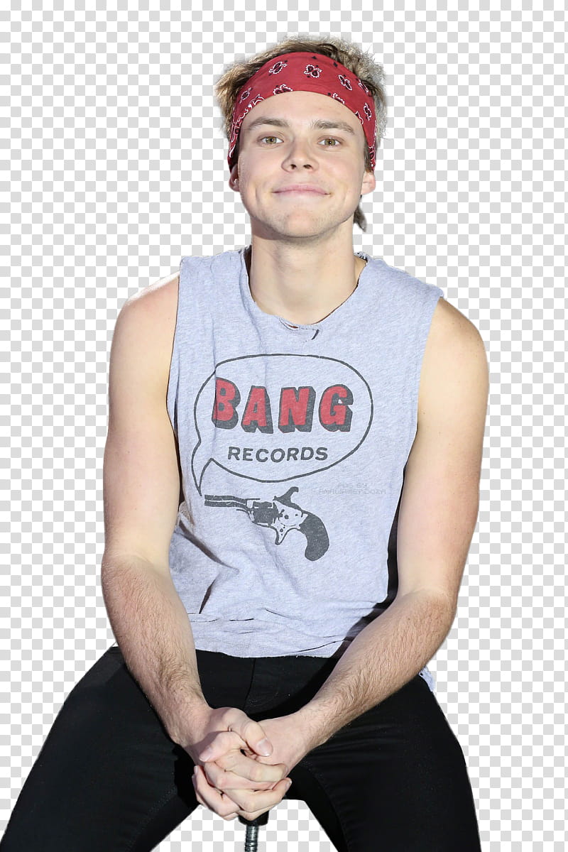 ASHTON IRWIN, sitting man wearing bandana transparent background PNG clipart