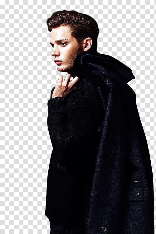 Dominic Sherwood, man carrying his black coat transparent background PNG clipart