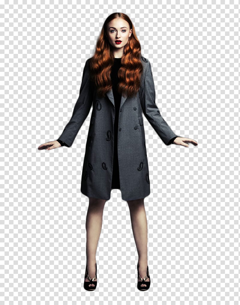 Sophie Turner, woman in gray coat transparent background PNG clipart