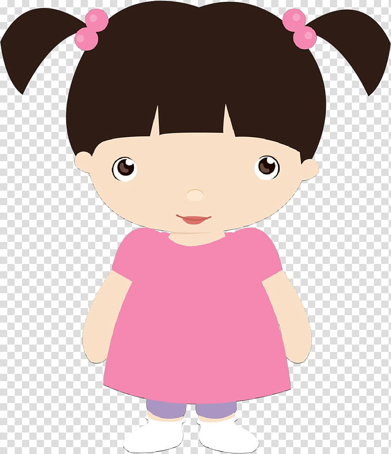 cartoon pink brown hair child ear, Cartoon, Doll, Black Hair transparent background PNG clipart