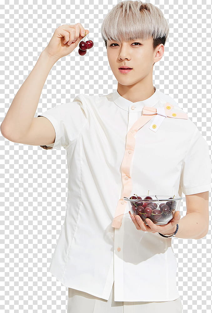 Render EXO For Ivy Club, man holding cherry fruits transparent background PNG clipart