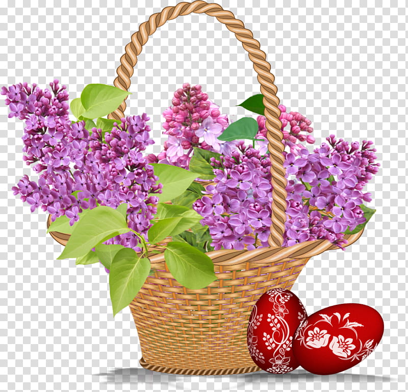 Easter Egg, Easter
, Flower, Basket, Floral Design, Lilac, Food Gift Baskets, Cut Flowers transparent background PNG clipart