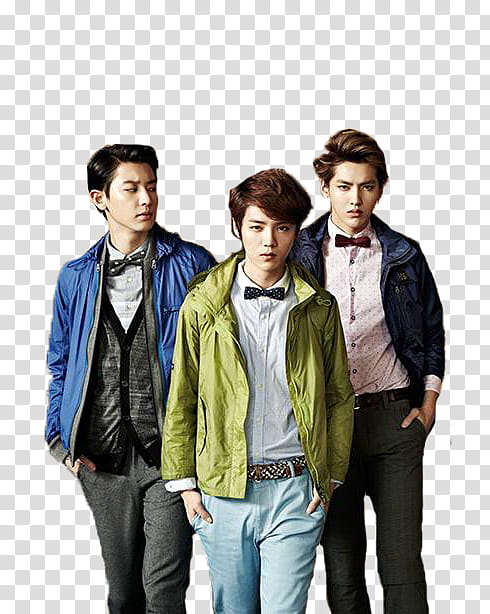 EXO KOLON SPORT Ver, several male standing and wearing jackets transparent background PNG clipart