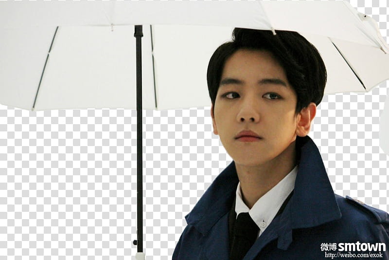 Baekhyun EXO Musical, man wearing blue jacket and white umbrella transparent background PNG clipart