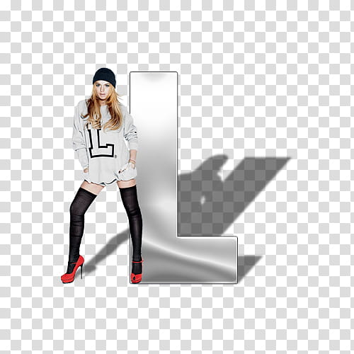 Celebrity Alphabet Psd , woman standing beside gray L text transparent background PNG clipart