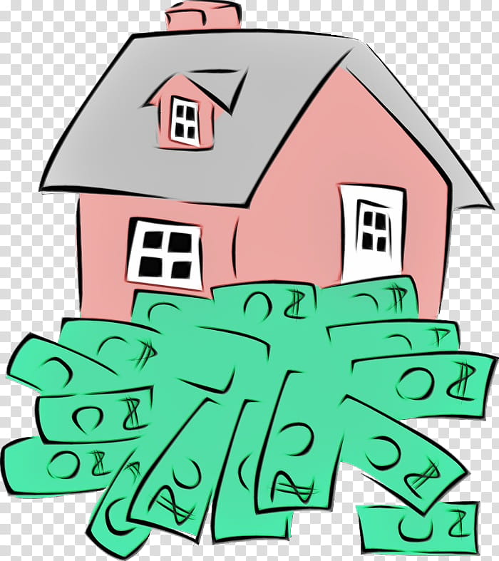 green cartoon pink line house, Watercolor, Paint, Wet Ink, Line Art transparent background PNG clipart